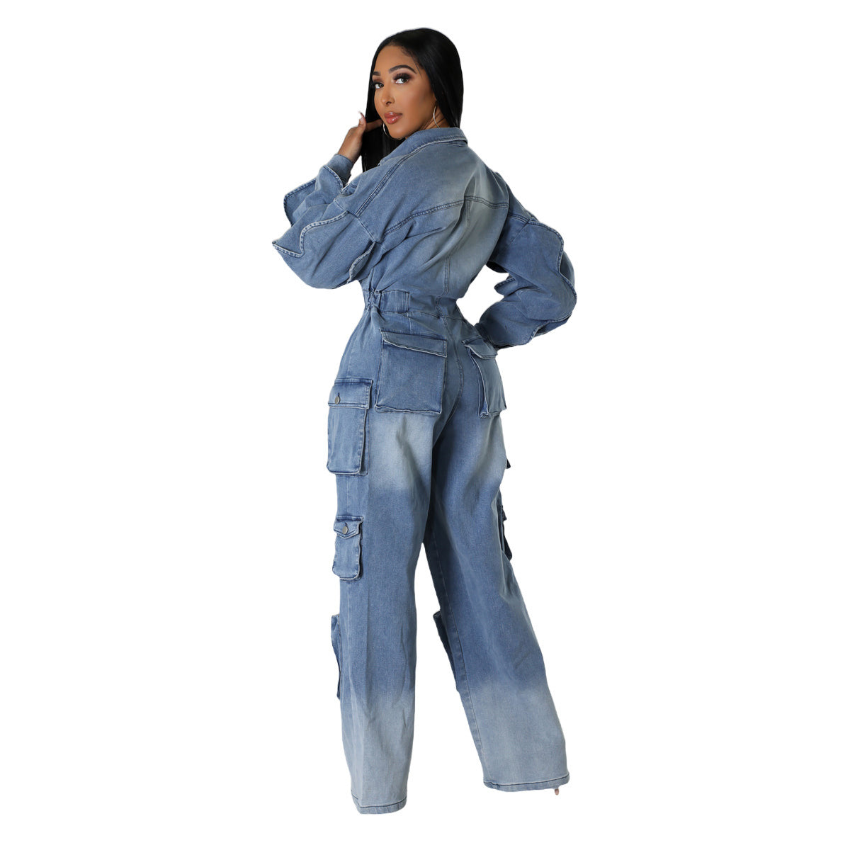 European And American Overalls Washed And Worn Denim Jumpsuit More Pockets